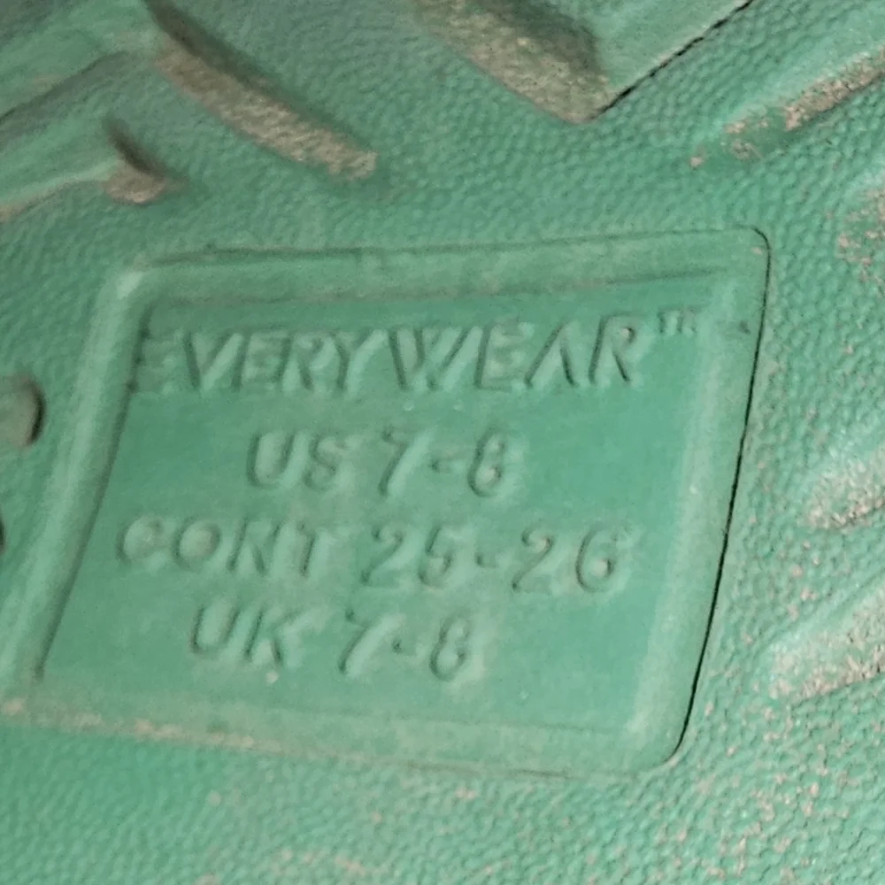 Totes Green Rubber Rain Boots with Yellow-Blue Pull Tabs